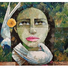 Iqbal Durrani, 18 x 18 Inch, Oil on Canvas, Pigeon Painting, AC-IQD-300
